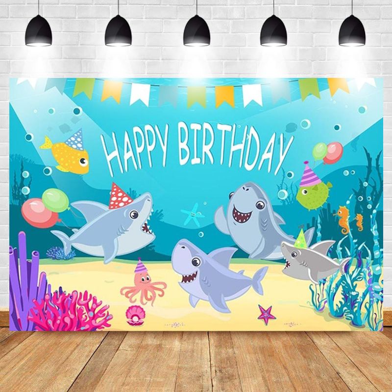 Fondo De Fotografía De Tiburón Fiesta De Bienvenida Al Bebé Cumpleaños Fondo De Mar Océano Decoraciones Para Fiestas