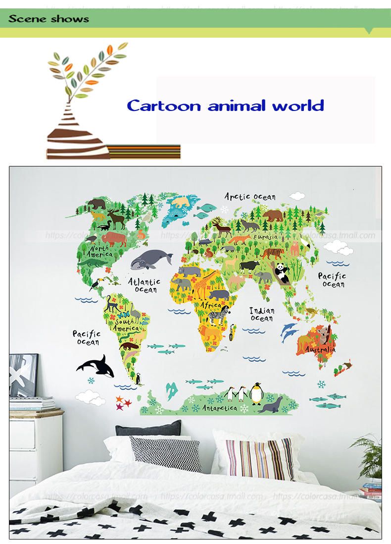 Habitación De Los Niños Decoración Para El Hogar Gran Mapa Del Mundo Colorido Diy Etiqueta De La Pared Extraíble