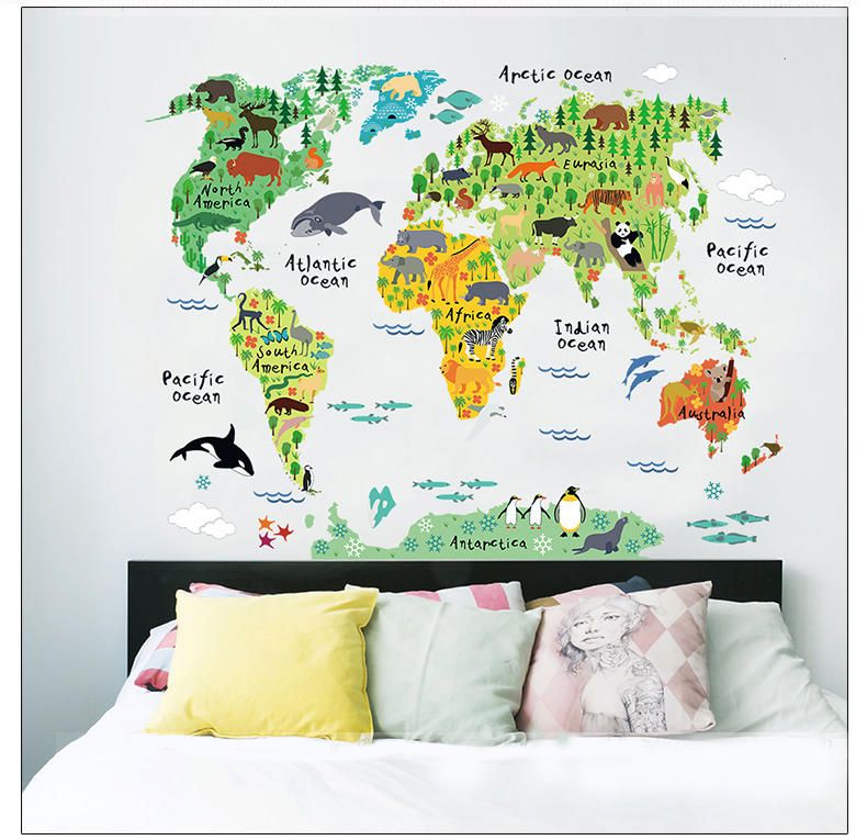 Habitación De Los Niños Decoración Para El Hogar Gran Mapa Del Mundo Colorido Diy Etiqueta De La Pared Extraíble