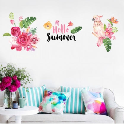 Miico Creativo Colorido Verano Loro Flores Pvc Extraíble Hogar Habitación Decorativa Pared Puerta Decoración Pegatina
