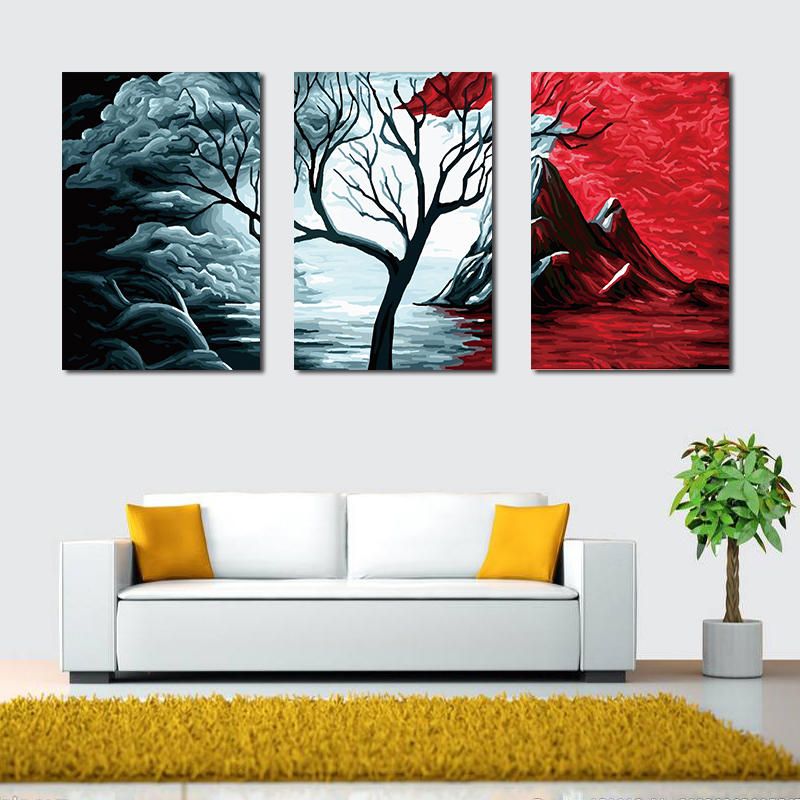 Miico Pintado A Mano Tres Pinturas Decorativas Combinadas Arte De Pared De Árbol Botánico Para Decoración Del Hogar
