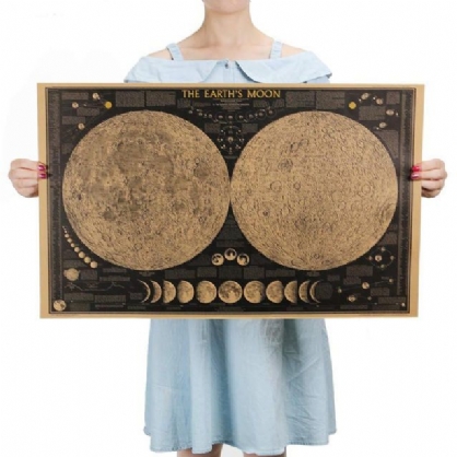 Papel Retro Vintage Grande Tierra Luna Mapa Del Mundo Póster Gráfico De Pared Decoración Del Hogar Etiqueta De La Pared