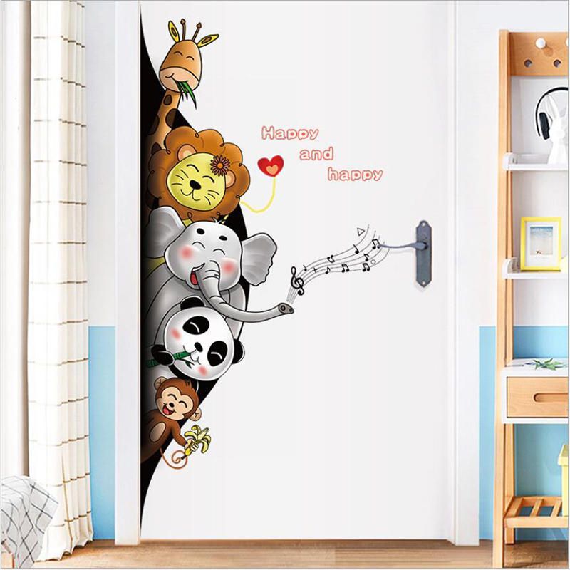 Sk9360 Animal Black Hole 3d Pegatinas De Puerta Pasillo Porche Extraíble Decoración De Habitación De Niños Pegatina De Pared De Fondo