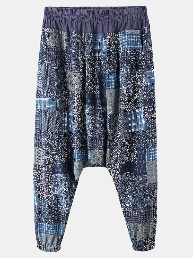 Pantalones 100% Algodón Con Entrepierna Caída Y Cintura Elástica Con Estampado Tribal Étnico