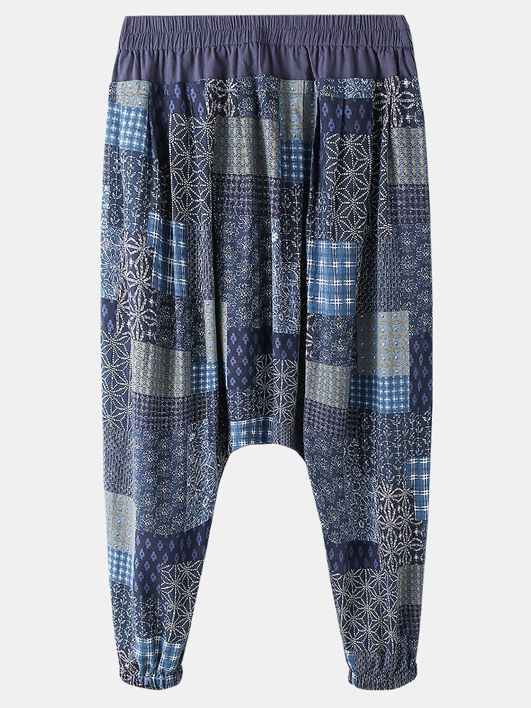 Pantalones 100% Algodón Con Entrepierna Caída Y Cintura Elástica Con Estampado Tribal Étnico