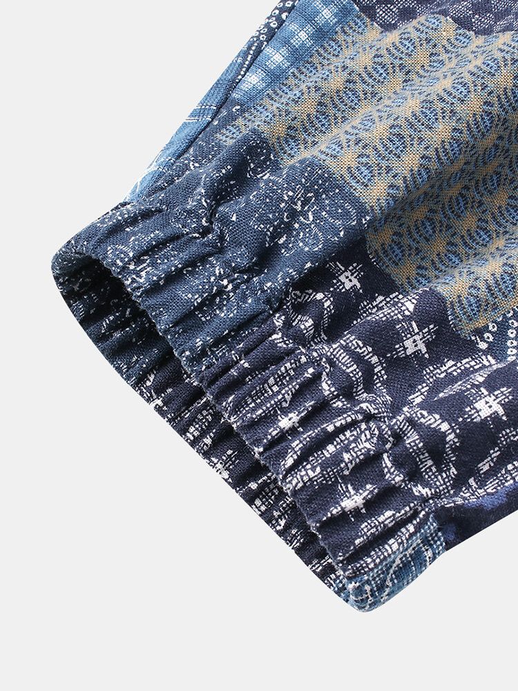 Pantalones 100% Algodón Con Entrepierna Caída Y Cintura Elástica Con Estampado Tribal Étnico