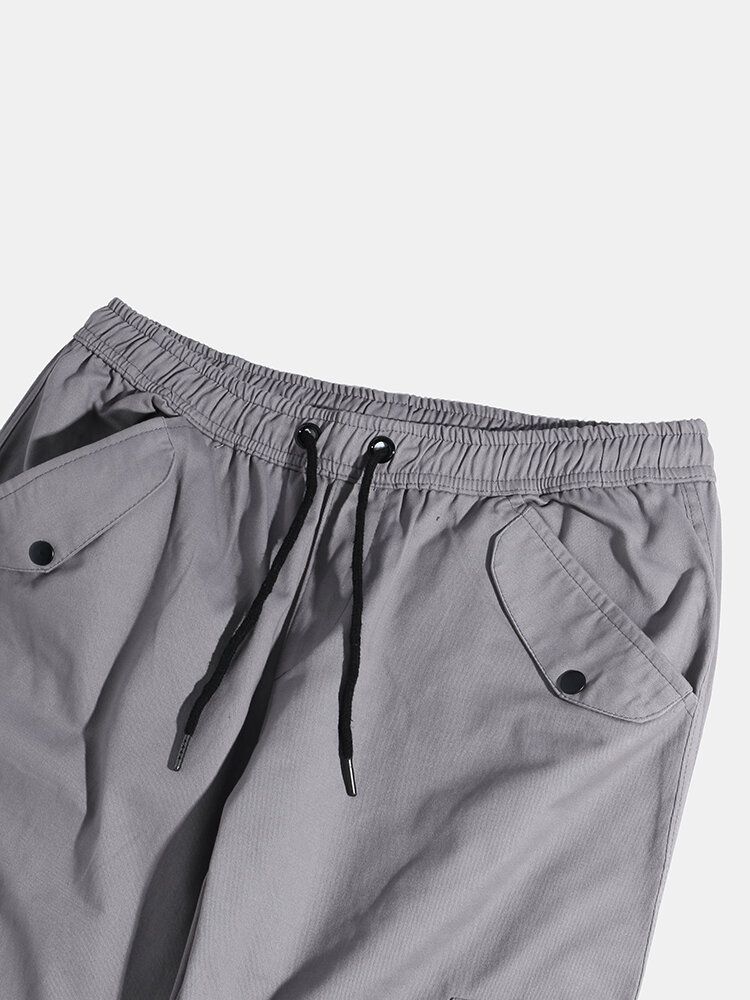Pantalones Cargo De Bolsillo De Cintura Media Con Cordón De Color Sólido Para Hombre