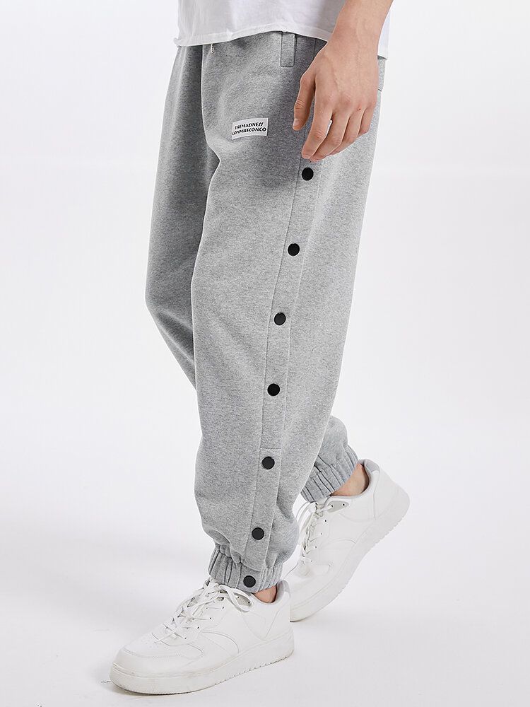 Pantalones De Chándal Con Cordón De Botón De Color Sólido Con Etiqueta De Letras Para Hombre