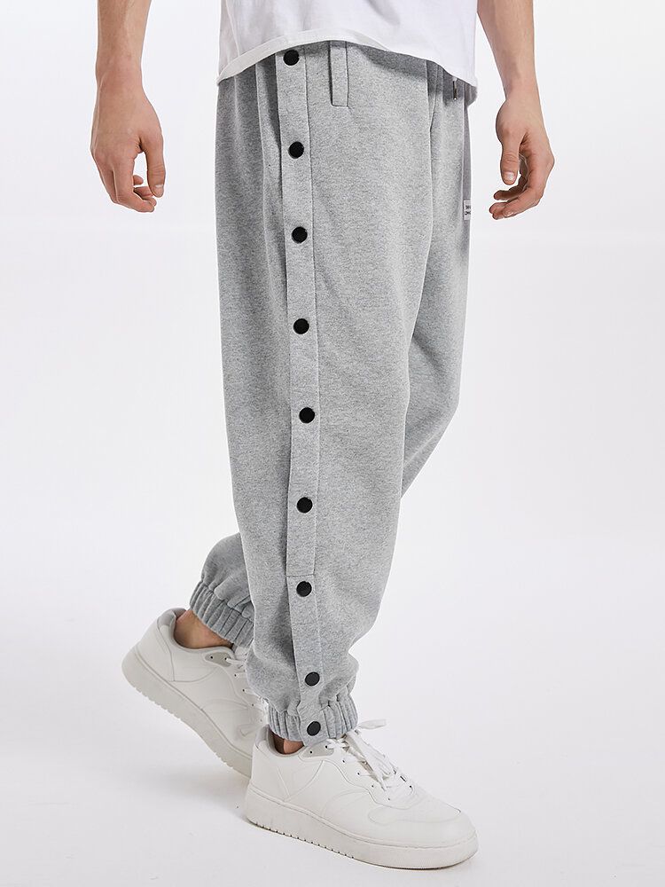 Pantalones De Chándal Con Cordón De Botón De Color Sólido Con Etiqueta De Letras Para Hombre