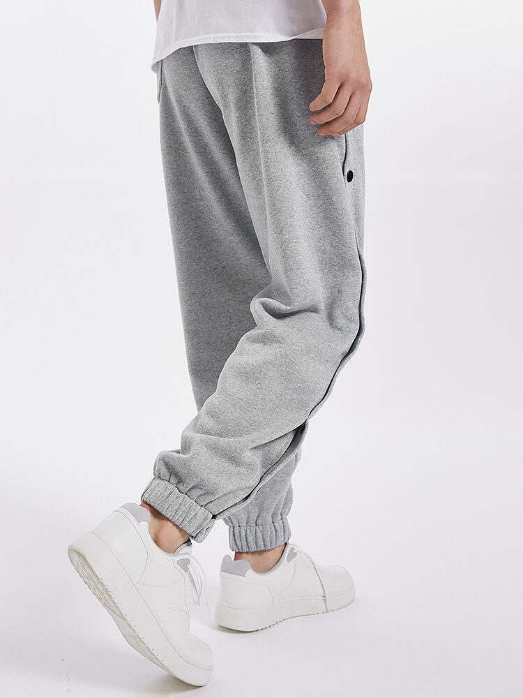 Pantalones De Chándal Con Cordón De Botón De Color Sólido Con Etiqueta De Letras Para Hombre