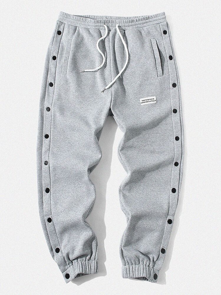 Pantalones De Chándal Con Cordón De Botón De Color Sólido Con Etiqueta De Letras Para Hombre