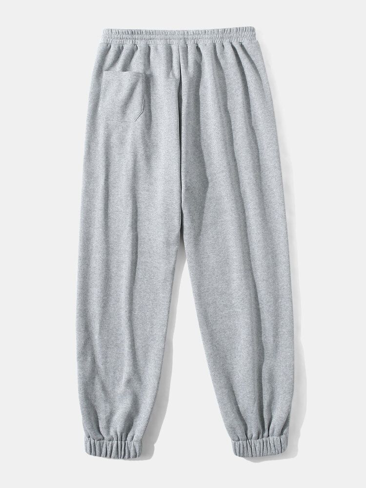 Pantalones De Chándal Con Cordón De Botón De Color Sólido Con Etiqueta De Letras Para Hombre