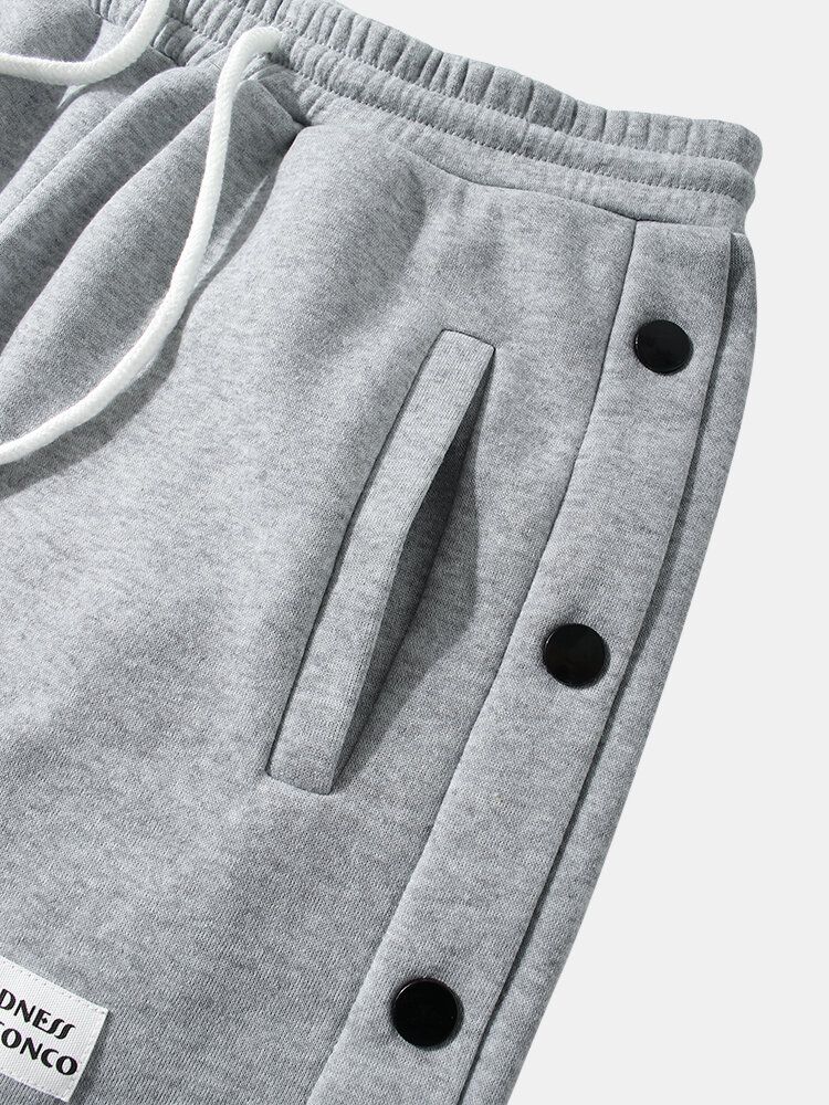 Pantalones De Chándal Con Cordón De Botón De Color Sólido Con Etiqueta De Letras Para Hombre