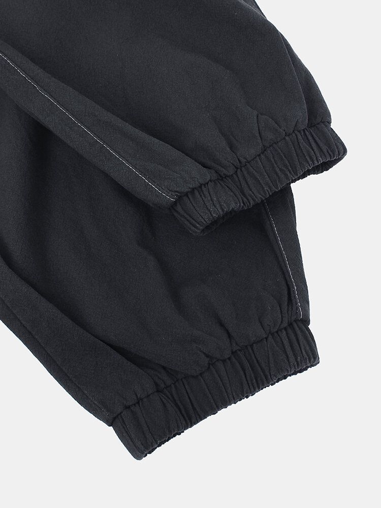 Pantalones De Pies Sueltos Con Cordón De Cintura Elástica Casual Suelta De Algodón Ombre Para Hombre