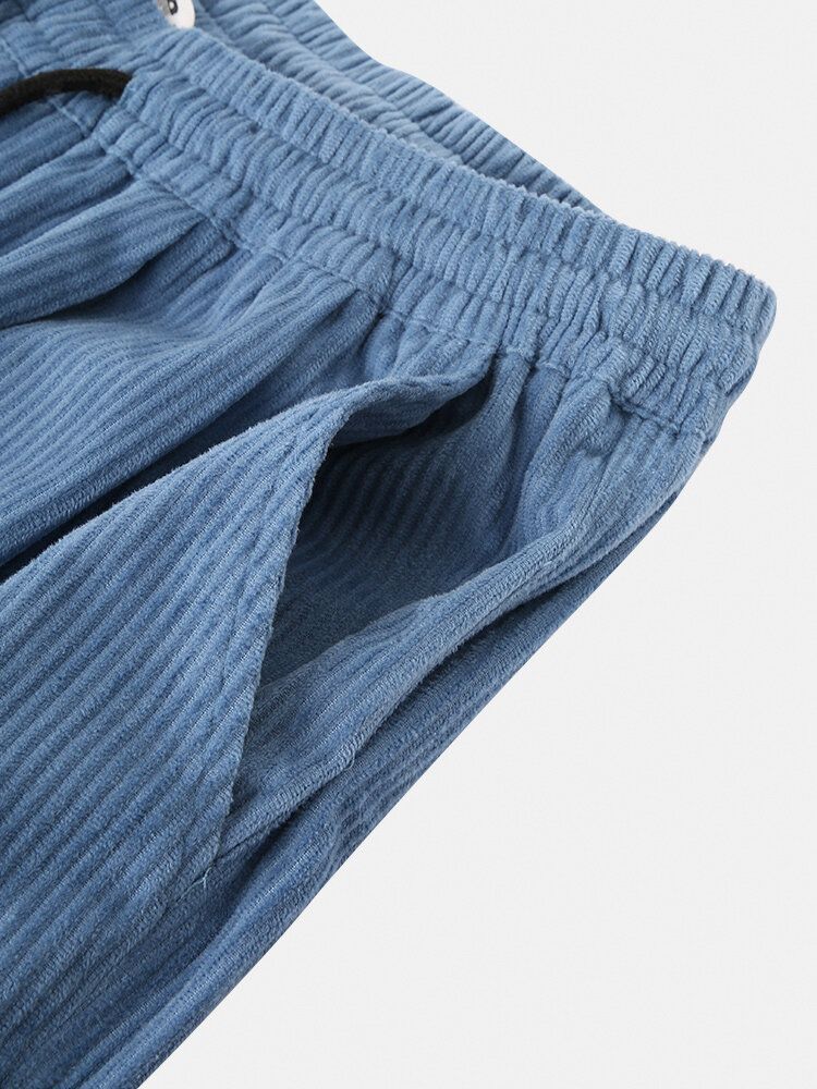 Pantalones Tipo Jogger Cargo De Pana De Color Sólido Con Múltiples Bolsillos Y Cordón De Cintura Elástica Para Hombre