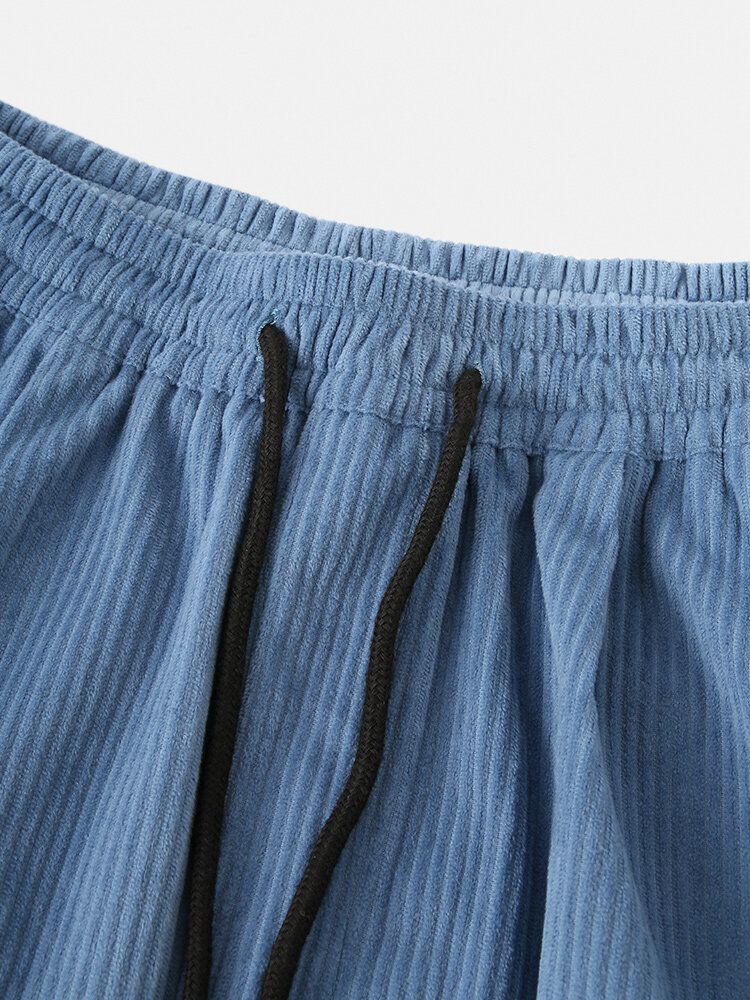 Pantalones Tipo Jogger Cargo De Pana De Color Sólido Con Múltiples Bolsillos Y Cordón De Cintura Elástica Para Hombre