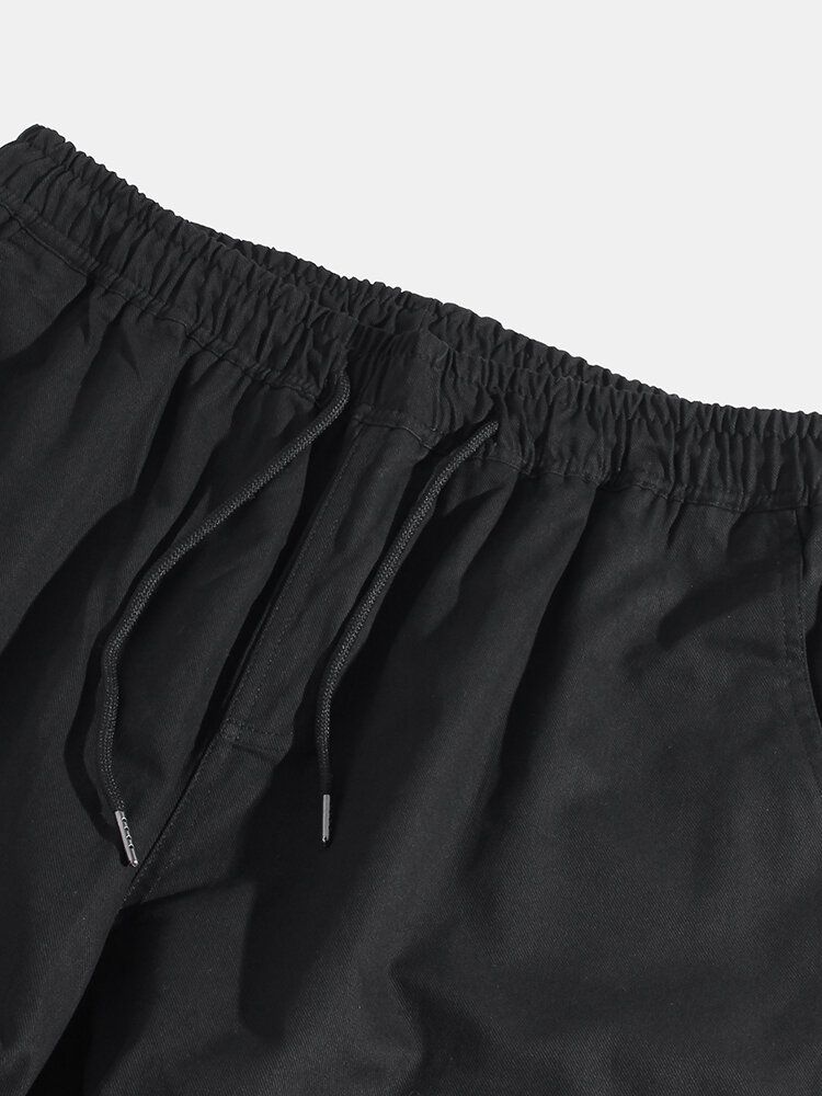 Pantalones Tipo Jogging Cargo Con Puños Y Cordón De Algodón Con Apliques De Color Sólido Para Hombre