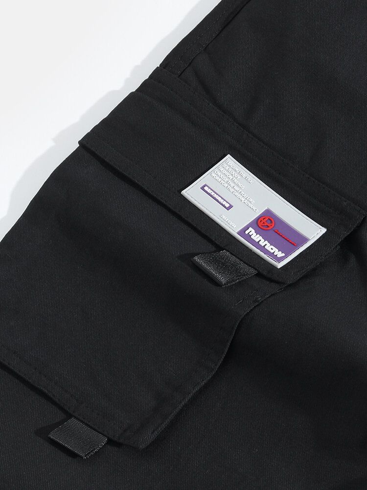 Pantalones Tipo Jogging Cargo Con Puños Y Cordón De Algodón Con Apliques De Color Sólido Para Hombre