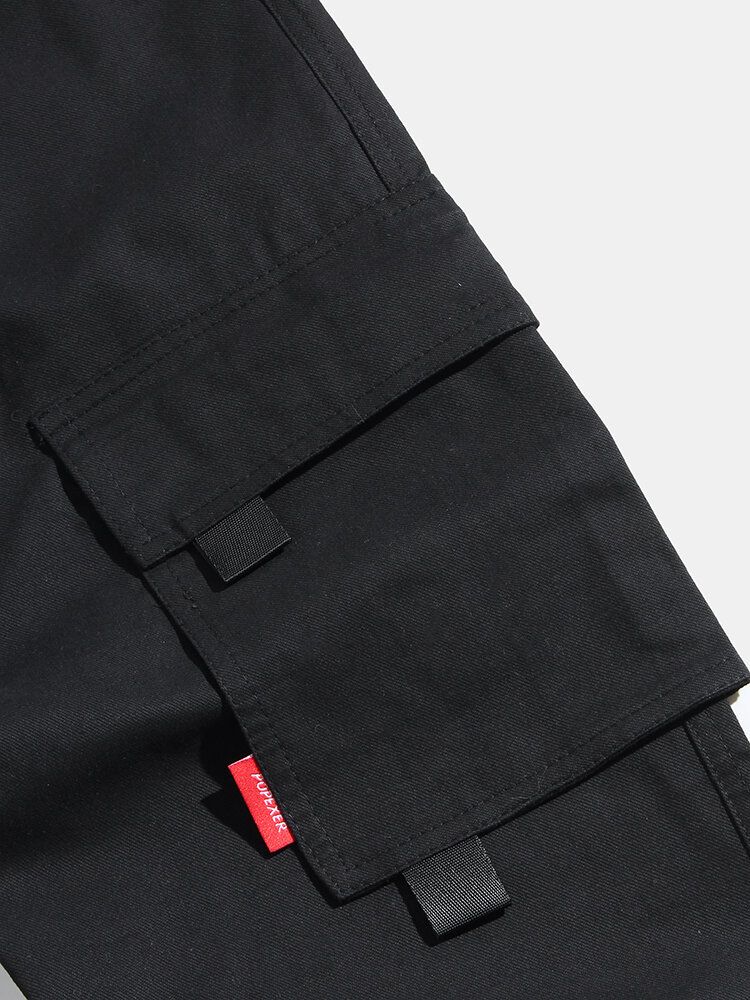 Pantalones Tipo Jogging Cargo Con Puños Y Cordón De Algodón Con Apliques De Color Sólido Para Hombre