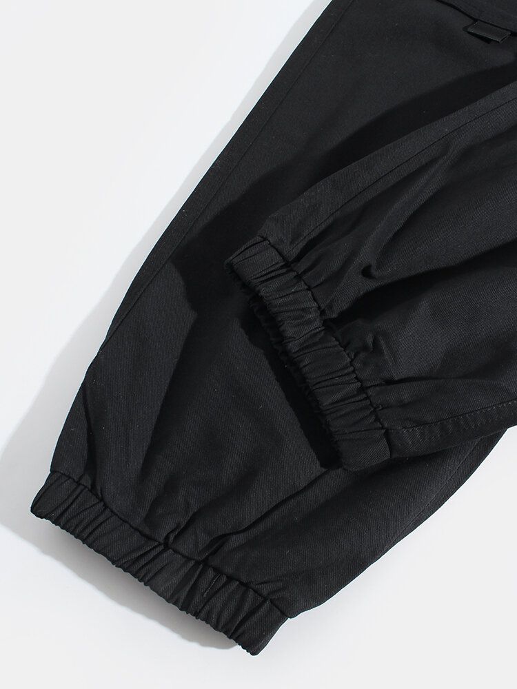 Pantalones Tipo Jogging Cargo Con Puños Y Cordón De Algodón Con Apliques De Color Sólido Para Hombre