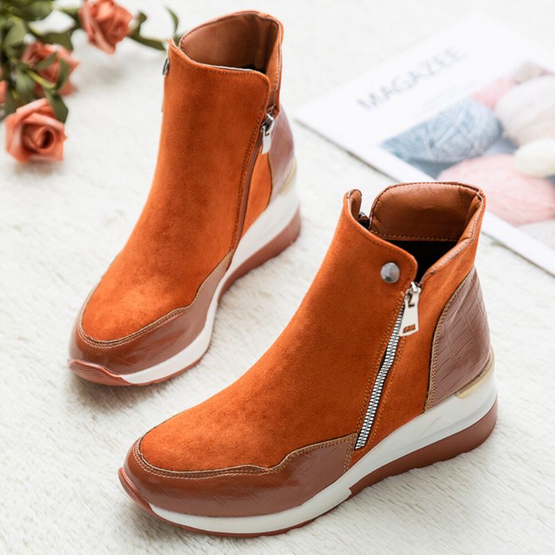 Botas Cortas Deportivas Con Cremallera Lateral Informal De Patchwork De Color Sólido Para Mujer