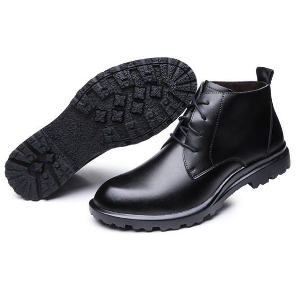 Botas Informales Con Cordones Antideslizantes Con Forro De Felpa De Cuero De Vaca Para Hombre