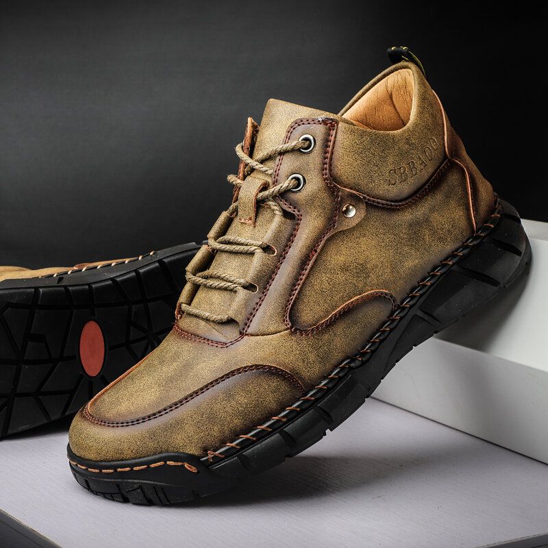 Botines Cómodos De Cuero De Microfibra Con Costura Suave A Mano Para Hombre