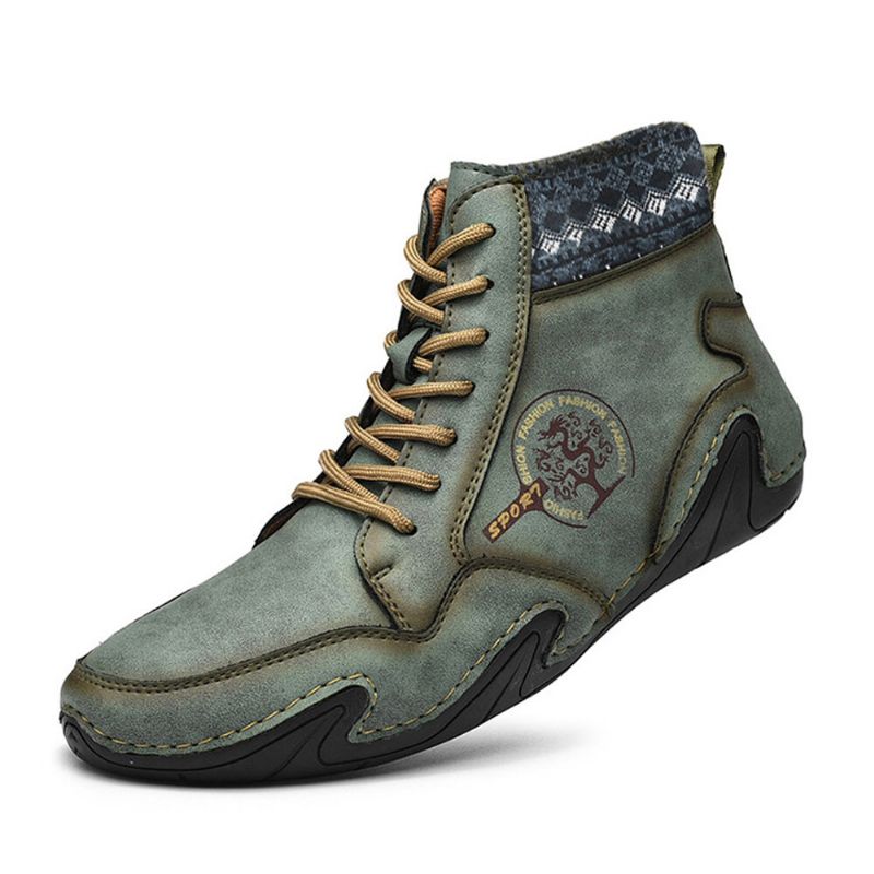 Botines De Cuero Con Cordones Y Suela Suave Antideslizante Hechos A Mano Para Hombre