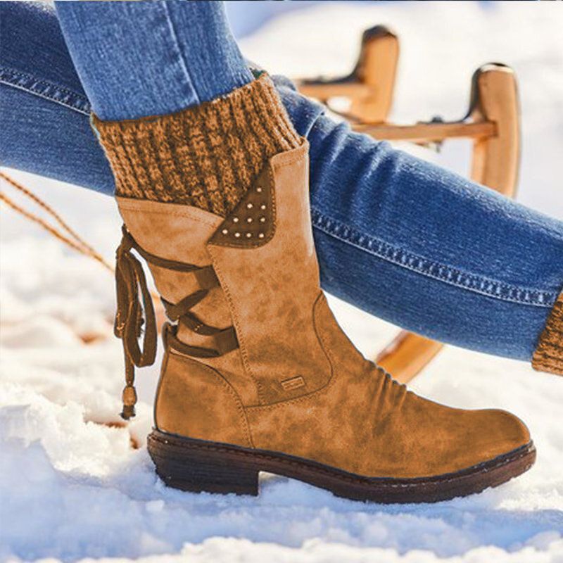 Mujer Tallas Grandes Costuras Cómodas Botas Informales A Media Pantorrilla Botas Para La Nieve