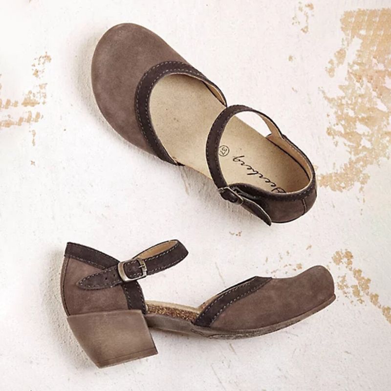 Zapatos De Tacón De Bloque Con Hebilla De Punta Redonda Para Mujer