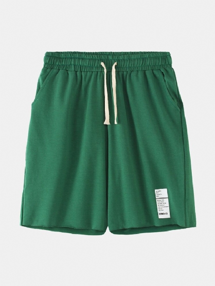 Pantalones Cortos De Playa De Hawaii Con Bolsillo Con Cordón Y Etiqueta De Color Sólido Para Hombre