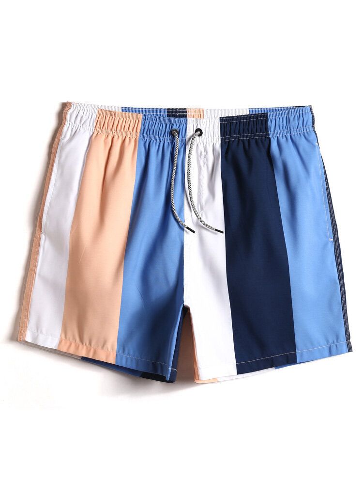 Shorts De Playa Con Cordón De Secado Rápido Y Rayas En Bloque De Color Para Hombre Con Bolsillo