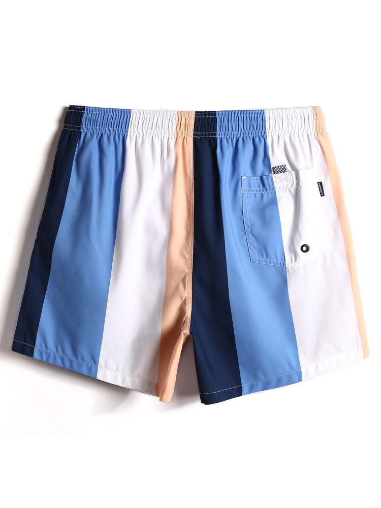 Shorts De Playa Con Cordón De Secado Rápido Y Rayas En Bloque De Color Para Hombre Con Bolsillo