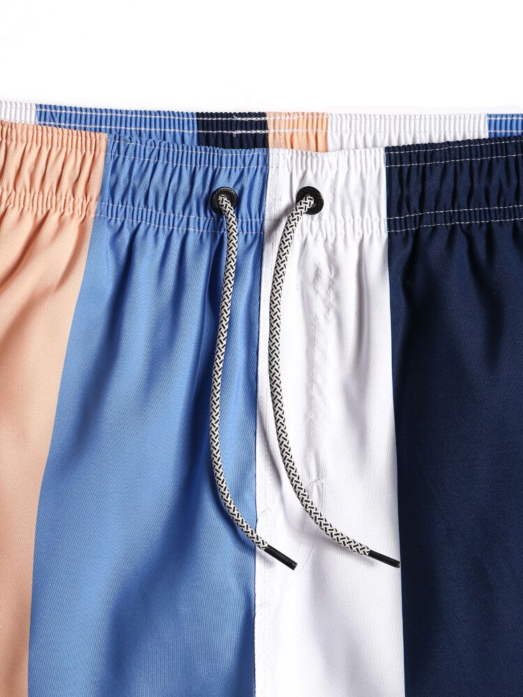 Shorts De Playa Con Cordón De Secado Rápido Y Rayas En Bloque De Color Para Hombre Con Bolsillo