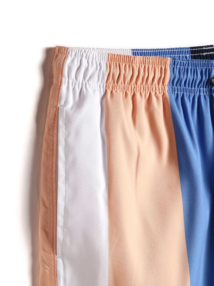 Shorts De Playa Con Cordón De Secado Rápido Y Rayas En Bloque De Color Para Hombre Con Bolsillo