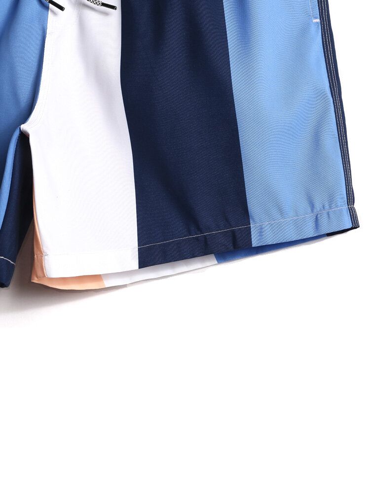 Shorts De Playa Con Cordón De Secado Rápido Y Rayas En Bloque De Color Para Hombre Con Bolsillo