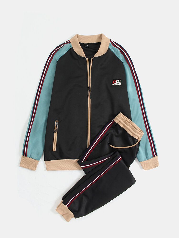 Chaqueta Con Cremallera De Color De Contraste Vintage Para Hombre Pantalones De Jogging Conjuntos Deportivos De Dos Piezas