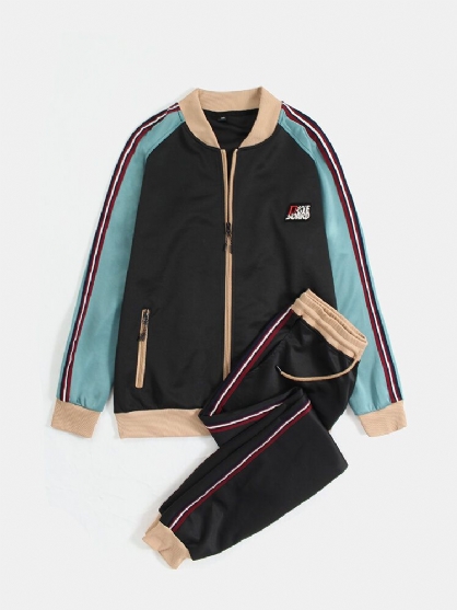 Chaqueta Con Cremallera De Color De Contraste Vintage Para Hombre Pantalones De Jogging Conjuntos Deportivos De Dos Piezas