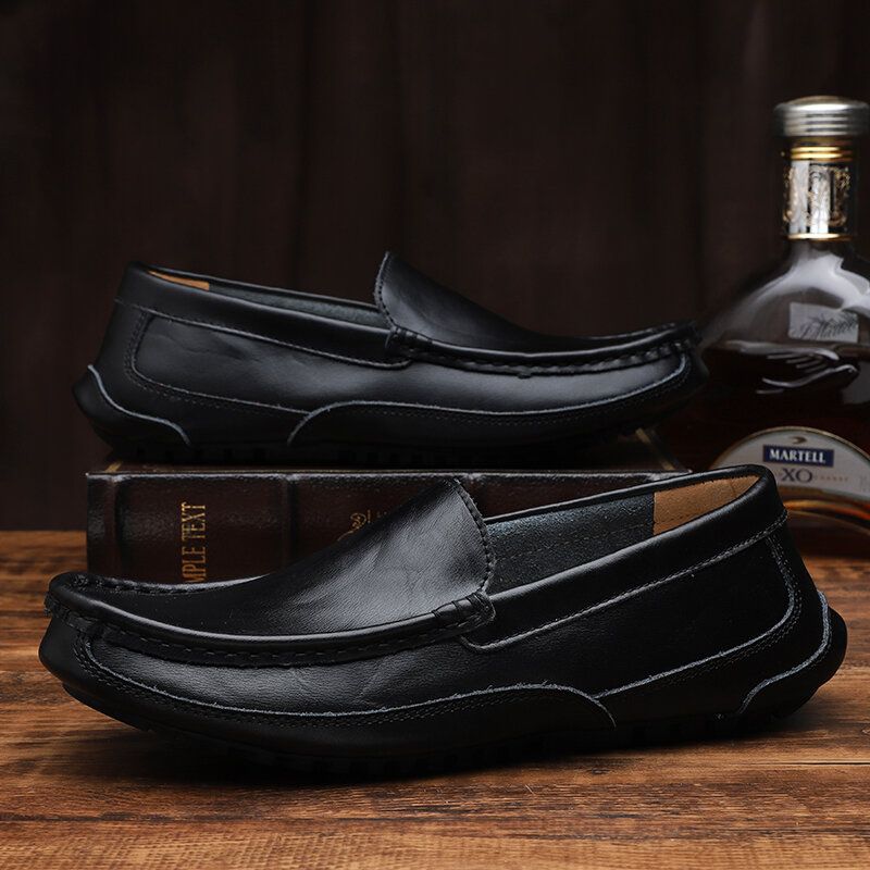 Mocasines De Cuero Cómodos Para Hombre Zapatos Planos Antideslizantes Con Suela Suave Y Deslizamiento Informal