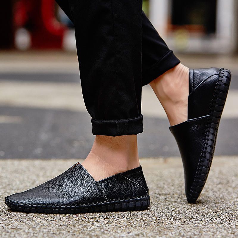 Mocasines De Cuero Genuino De Suela Suave Para Hombres De Gran Tamaño Slip On Flats