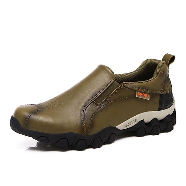 Zapatillas De Deporte Sin Cordones Con Banda Elástica De Suela Exterior Resistente Al Desgaste De Cuero Genuino Para Hombre