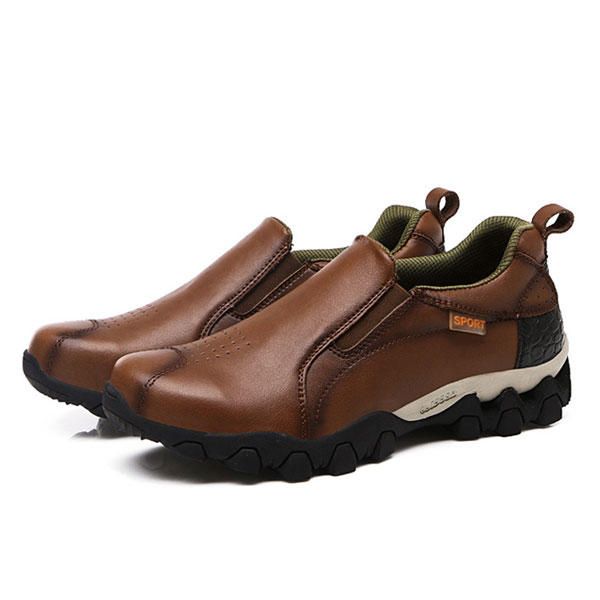 Zapatillas De Deporte Sin Cordones Con Banda Elástica De Suela Exterior Resistente Al Desgaste De Cuero Genuino Para Hombre