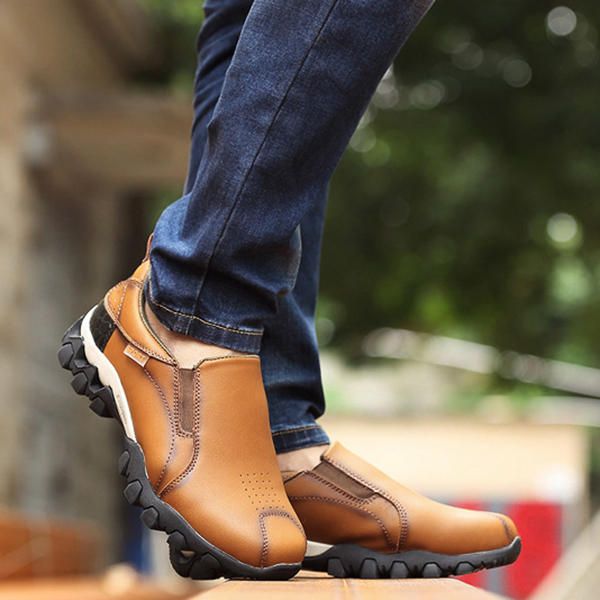 Zapatillas De Deporte Sin Cordones Con Banda Elástica De Suela Exterior Resistente Al Desgaste De Cuero Genuino Para Hombre