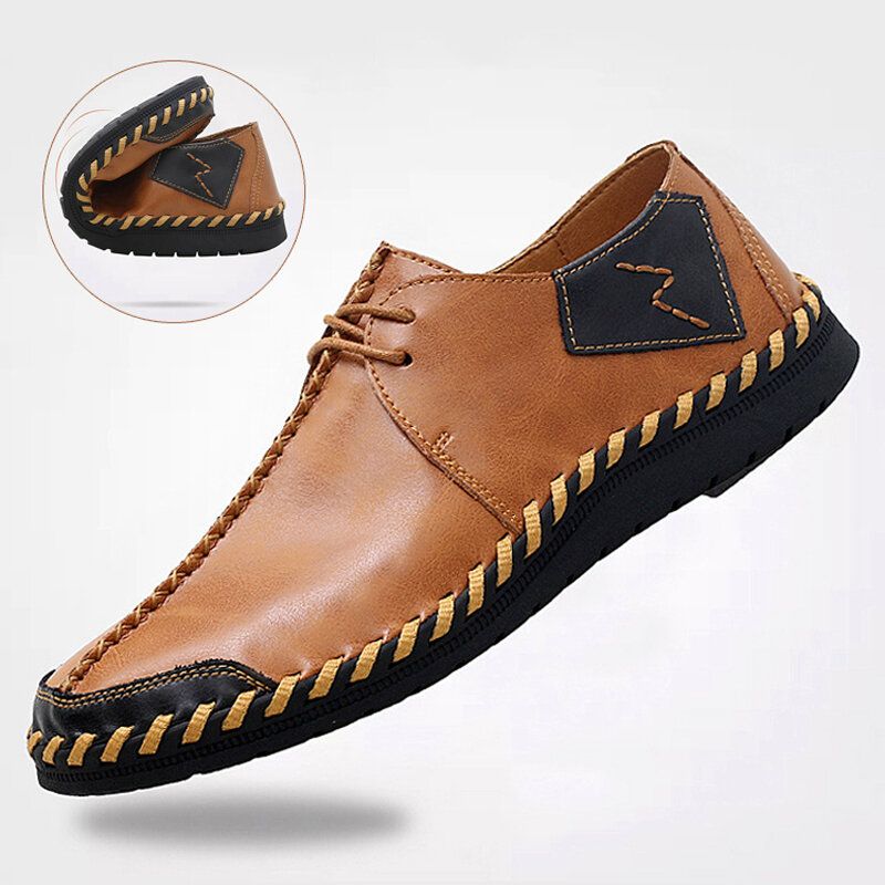 Zapatos Casuales Cómodos De Suela Suave De Cuero De Vaca Cosido A Mano Para Hombres