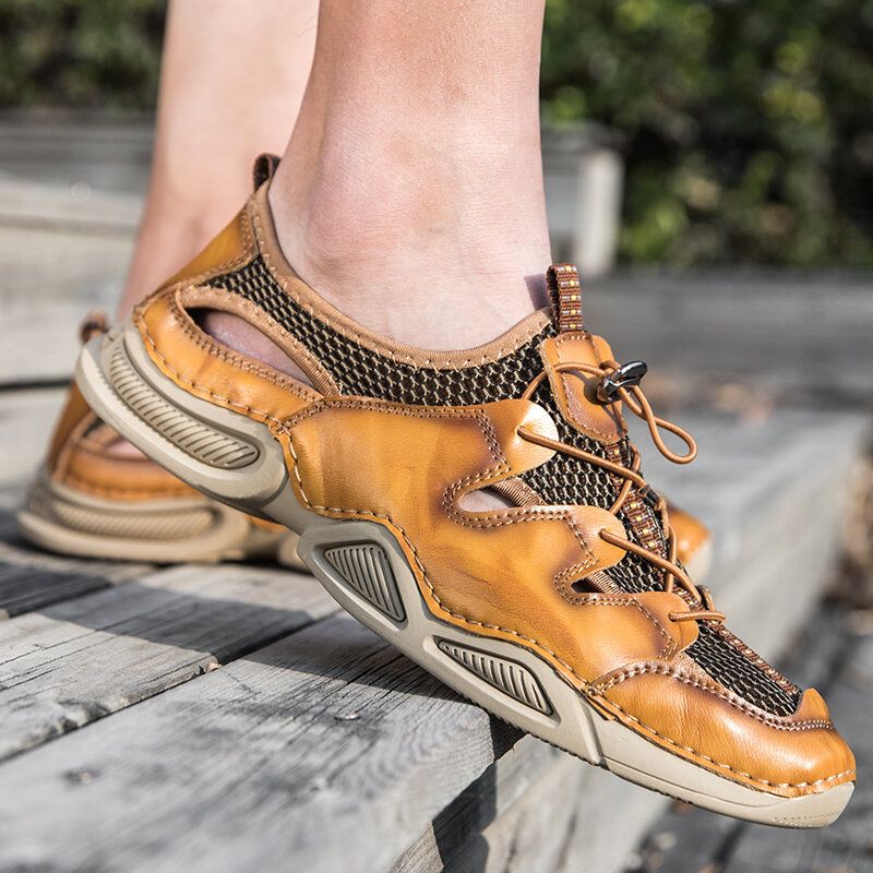 Zapatos Casuales Con Cordones Elásticos Antideslizantes Transpirables Cosidos A Mano Para Hombres