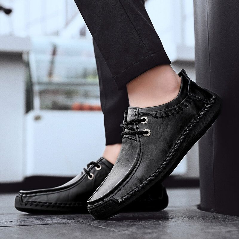 Zapatos Casuales De Negocios De Suela Suave Antideslizante Con Costura A Mano De Cuero De Vaca Para Hombres