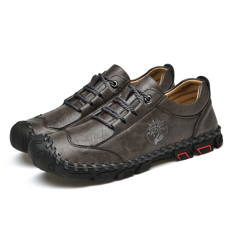 Zapatos Casuales De Senderismo Suaves Antideslizantes De Cuero De Piel De Vaca Cosidos A Mano Al Aire Libre Para Hombres