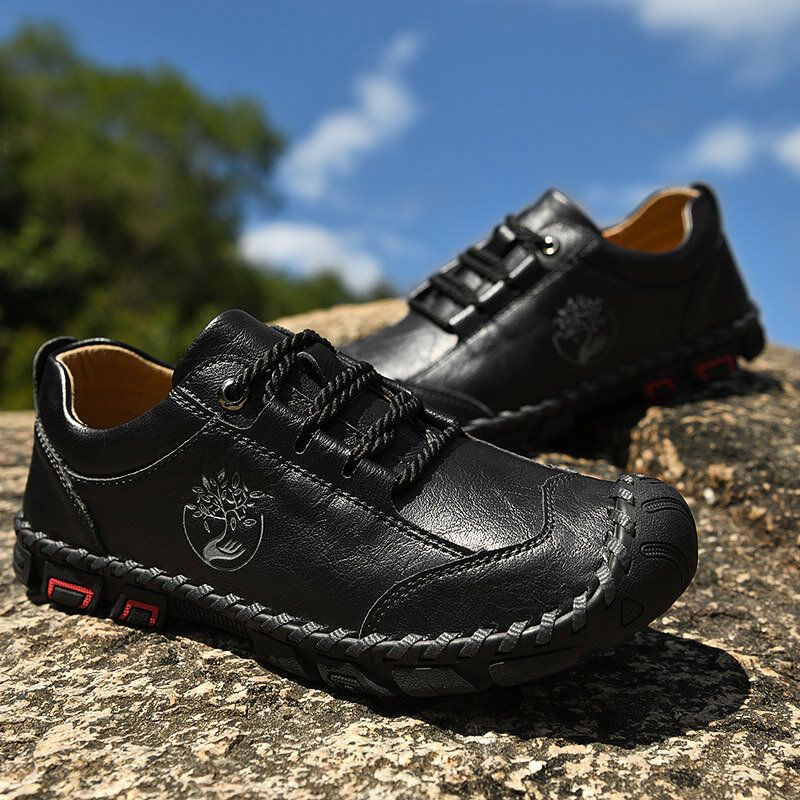 Zapatos Casuales De Senderismo Suaves Antideslizantes De Cuero De Piel De Vaca Cosidos A Mano Al Aire Libre Para Hombres