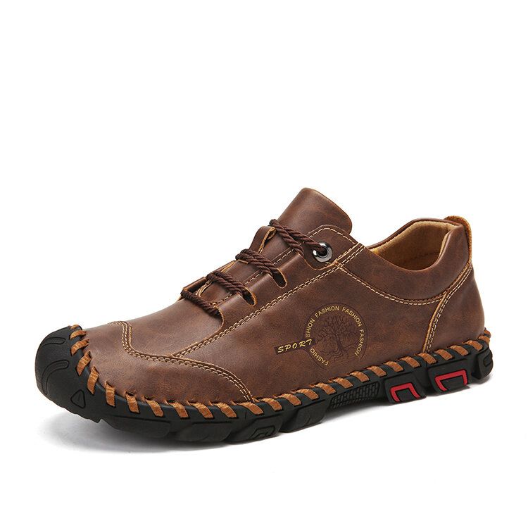 Zapatos De Cuero Casuales Antideslizantes Suaves Con Costura A Mano Para Hombres