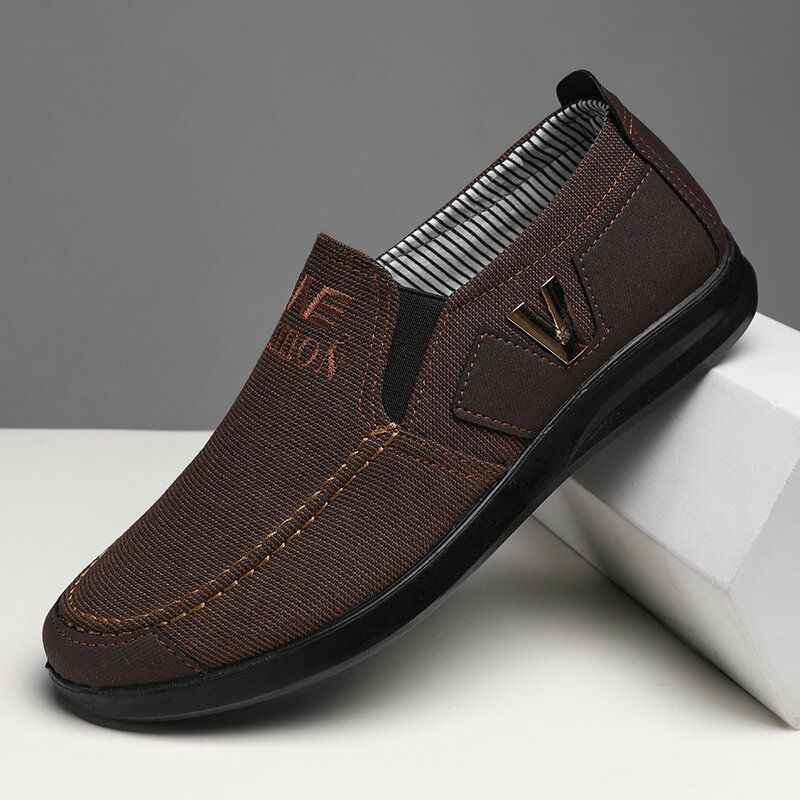 Zapatos Para Caminar Casuales Transpirables Cómodos De Tela Bordada Con Letras De Decoración De Metal Para Hombres